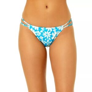 White Teal Blue Floral Print Bikini Bottom by No Boundaries